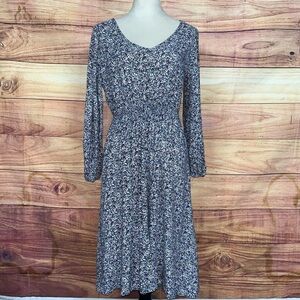 INDIGO ROSE Plus Size Navy Blue White Ditsy Floral Mini Fit Flare Dress JRS L